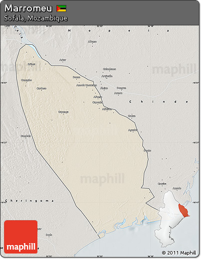 Shaded Relief Map of Marromeu, semi-desaturated