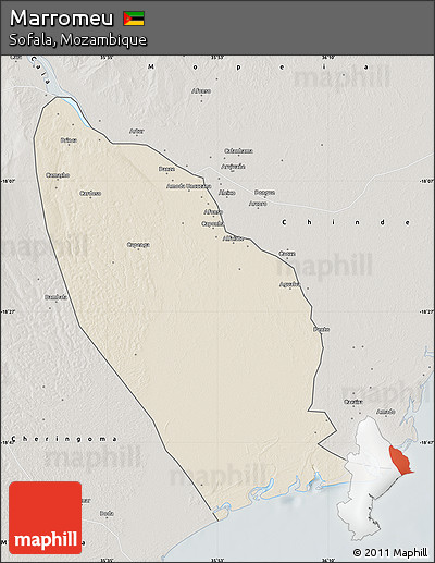 Shaded Relief Map of Marromeu, semi-desaturated