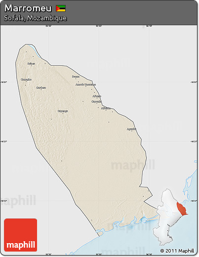 Shaded Relief Map of Marromeu, single color outside