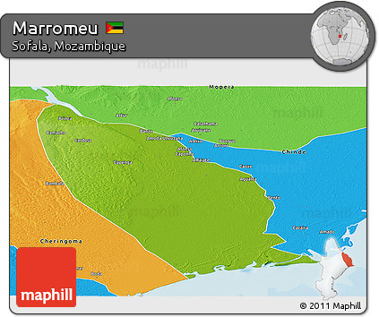 Physical Panoramic Map of Marromeu, political outside