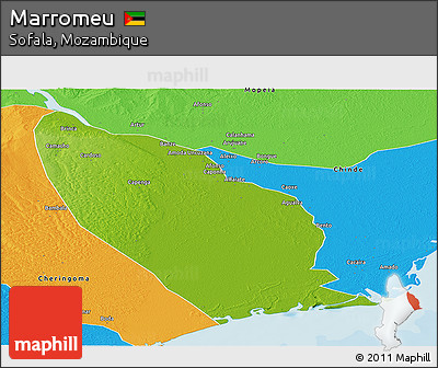Physical Panoramic Map of Marromeu, political outside