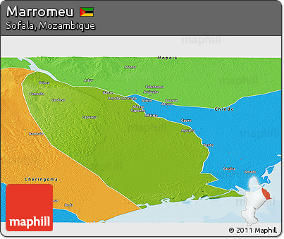 Physical Panoramic Map of Marromeu, political outside