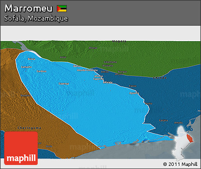 Political Panoramic Map of Marromeu, darken