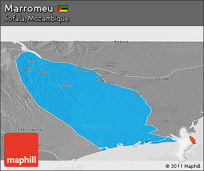 Political Panoramic Map of Marromeu, desaturated
