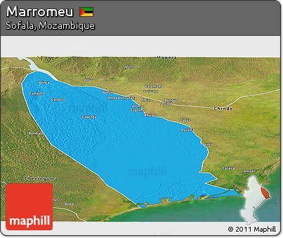 Political Panoramic Map of Marromeu, satellite outside