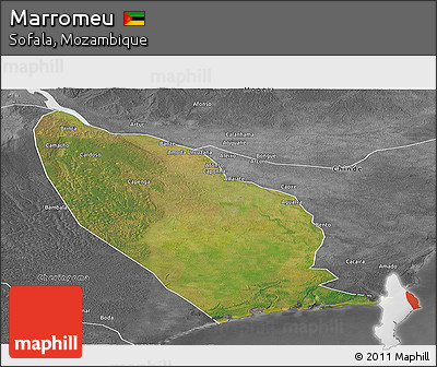Satellite Panoramic Map of Marromeu, desaturated