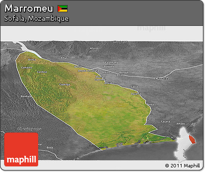 Satellite Panoramic Map of Marromeu, desaturated