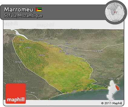 Satellite Panoramic Map of Marromeu, semi-desaturated
