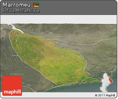 Satellite Panoramic Map of Marromeu, semi-desaturated