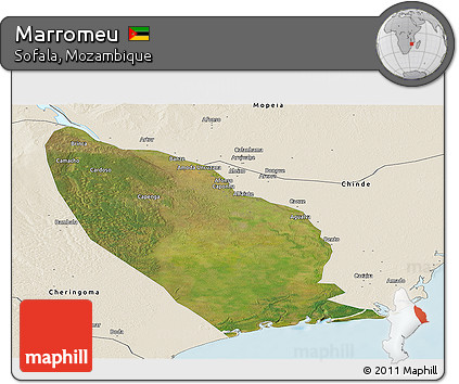 Satellite Panoramic Map of Marromeu, shaded relief outside