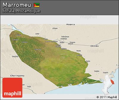 Satellite Panoramic Map of Marromeu, shaded relief outside