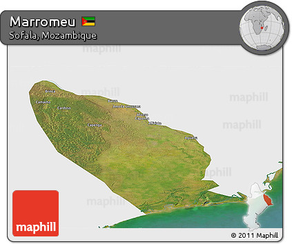 Satellite Panoramic Map of Marromeu, single color outside