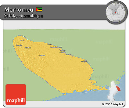 Savanna Style Panoramic Map of Marromeu, single color outside