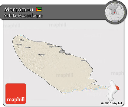 Shaded Relief Panoramic Map of Marromeu, cropped outside