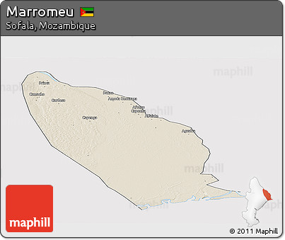 Shaded Relief Panoramic Map of Marromeu, cropped outside