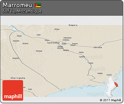 Shaded Relief Panoramic Map of Marromeu