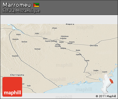 Shaded Relief Panoramic Map of Marromeu