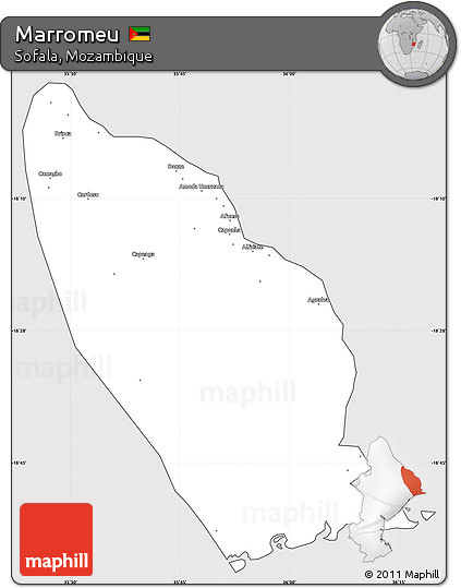 Silver Style Simple Map of Marromeu, cropped outside
