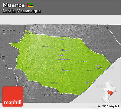 Physical 3D Map of Muanza, desaturated