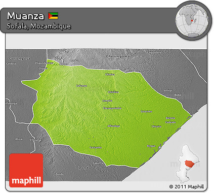 Physical 3D Map of Muanza, desaturated
