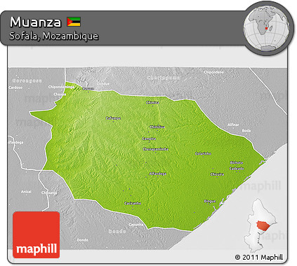 Physical 3D Map of Muanza, lighten, desaturated