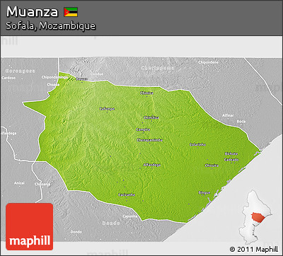Physical 3D Map of Muanza, lighten, desaturated