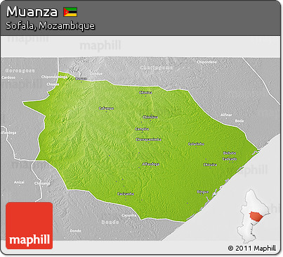 Physical 3D Map of Muanza, lighten, desaturated