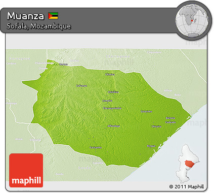 Physical 3D Map of Muanza, lighten