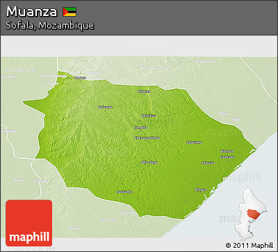 Physical 3D Map of Muanza, lighten