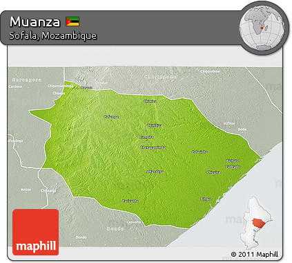 Physical 3D Map of Muanza, lighten, semi-desaturated