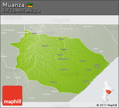 Physical 3D Map of Muanza, lighten, semi-desaturated