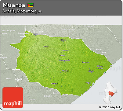 Physical 3D Map of Muanza, lighten, semi-desaturated
