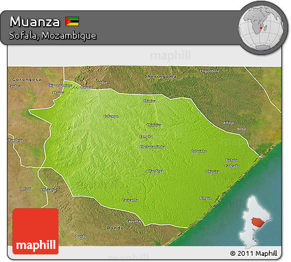 Physical 3D Map of Muanza, satellite outside