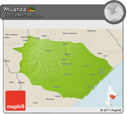 Physical 3D Map of Muanza, shaded relief outside