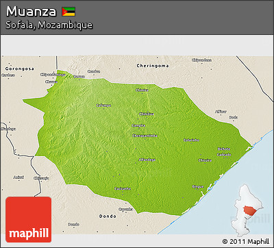 Physical 3D Map of Muanza, shaded relief outside