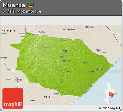 Physical 3D Map of Muanza, shaded relief outside