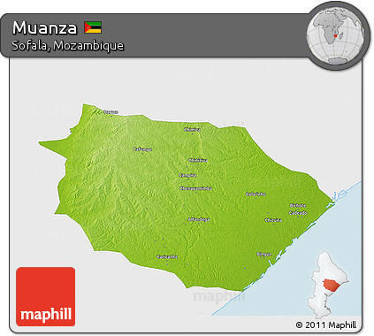 Physical 3D Map of Muanza, single color outside
