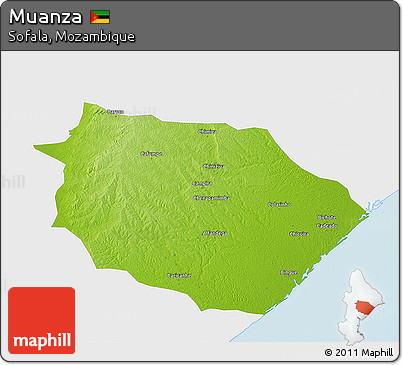 Physical 3D Map of Muanza, single color outside