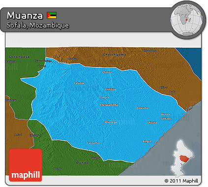 Political 3D Map of Muanza, darken