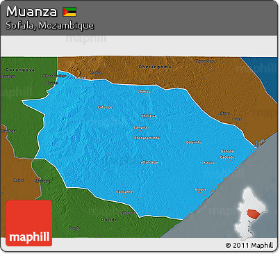 Political 3D Map of Muanza, darken