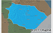 Political 3D Map of Muanza, darken, semi-desaturated