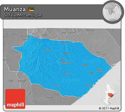 Political 3D Map of Muanza, desaturated