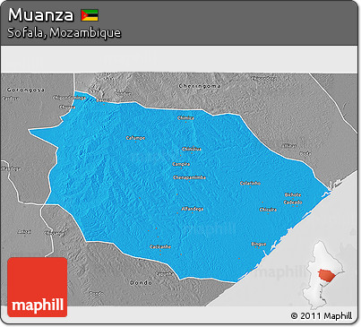 Political 3D Map of Muanza, desaturated