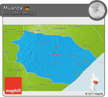 Political 3D Map of Muanza, physical outside