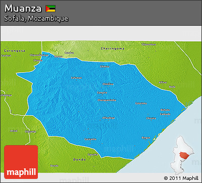 Political 3D Map of Muanza, physical outside