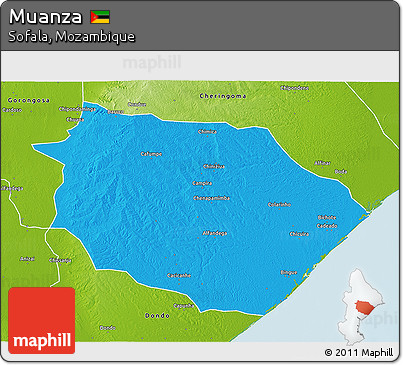 Political 3D Map of Muanza, physical outside