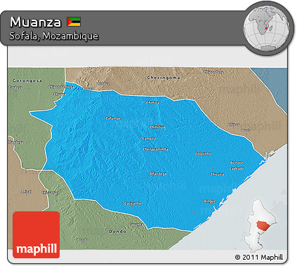Political 3D Map of Muanza, semi-desaturated