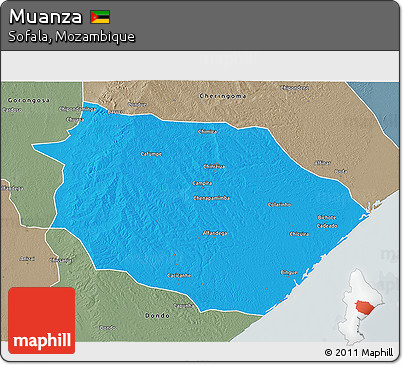 Political 3D Map of Muanza, semi-desaturated