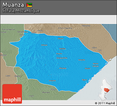 Political 3D Map of Muanza, semi-desaturated