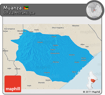 Political 3D Map of Muanza, shaded relief outside